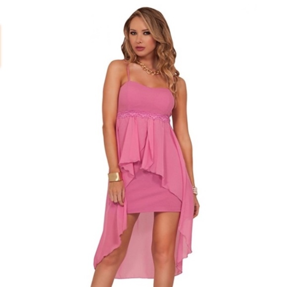 HOT FROM HOLLYWOOD Pink Hi Lo Dress Size Jrs Small - Picture 1 of 8